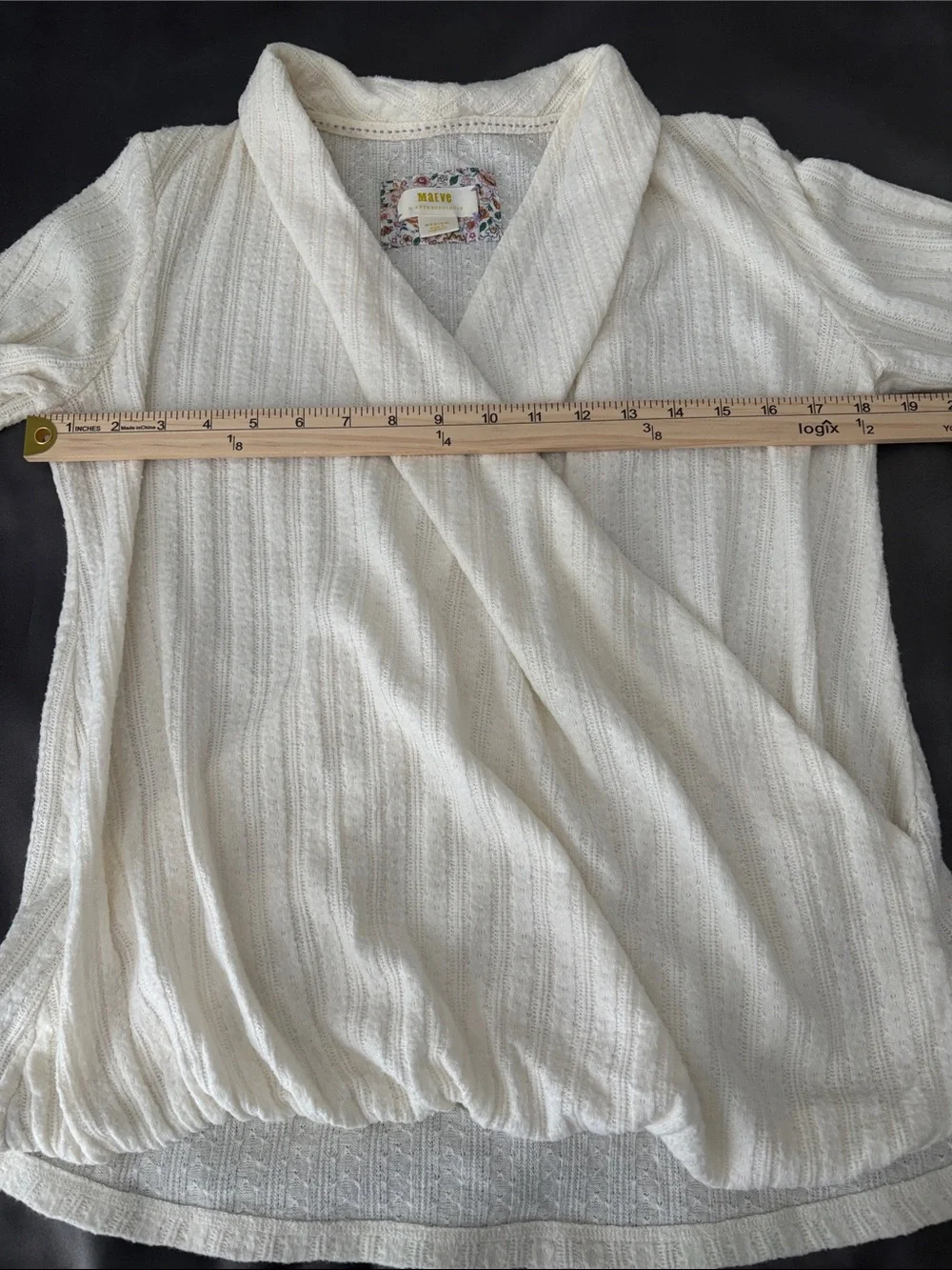 Maeve Cream Texture Surplice Faux Wrap Knit Long Sleeve Office Sweater SZ M - Picture 6 of 7